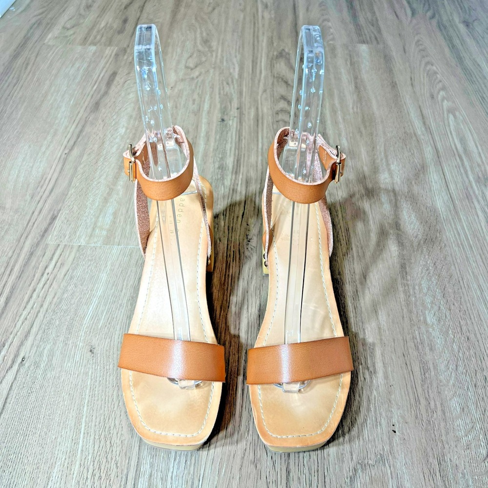 Madden Girl Cognac Brown Platform Block Heel Sandals Ankle Strap Chunky‎ Heel 10
